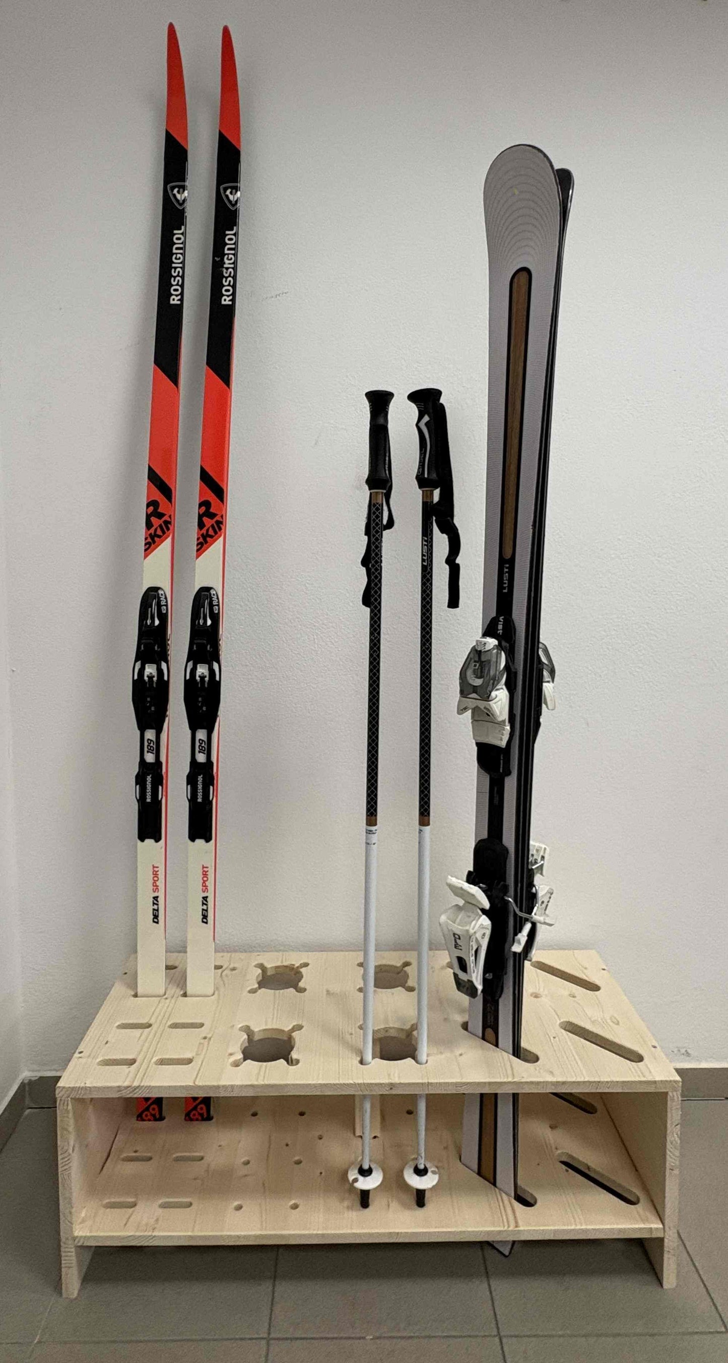 Porte-skis, ski de fond et bâton combiné en bois - Naturel