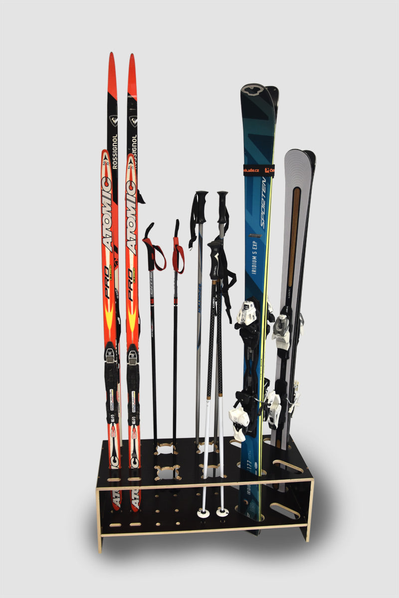 Porte-skis, ski de fond et bâton combiné en bois