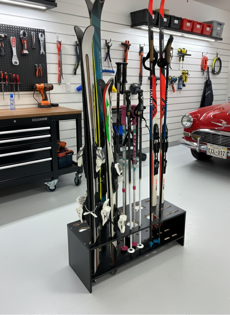 Porte-skis, ski de fond et bâton combiné en bois
