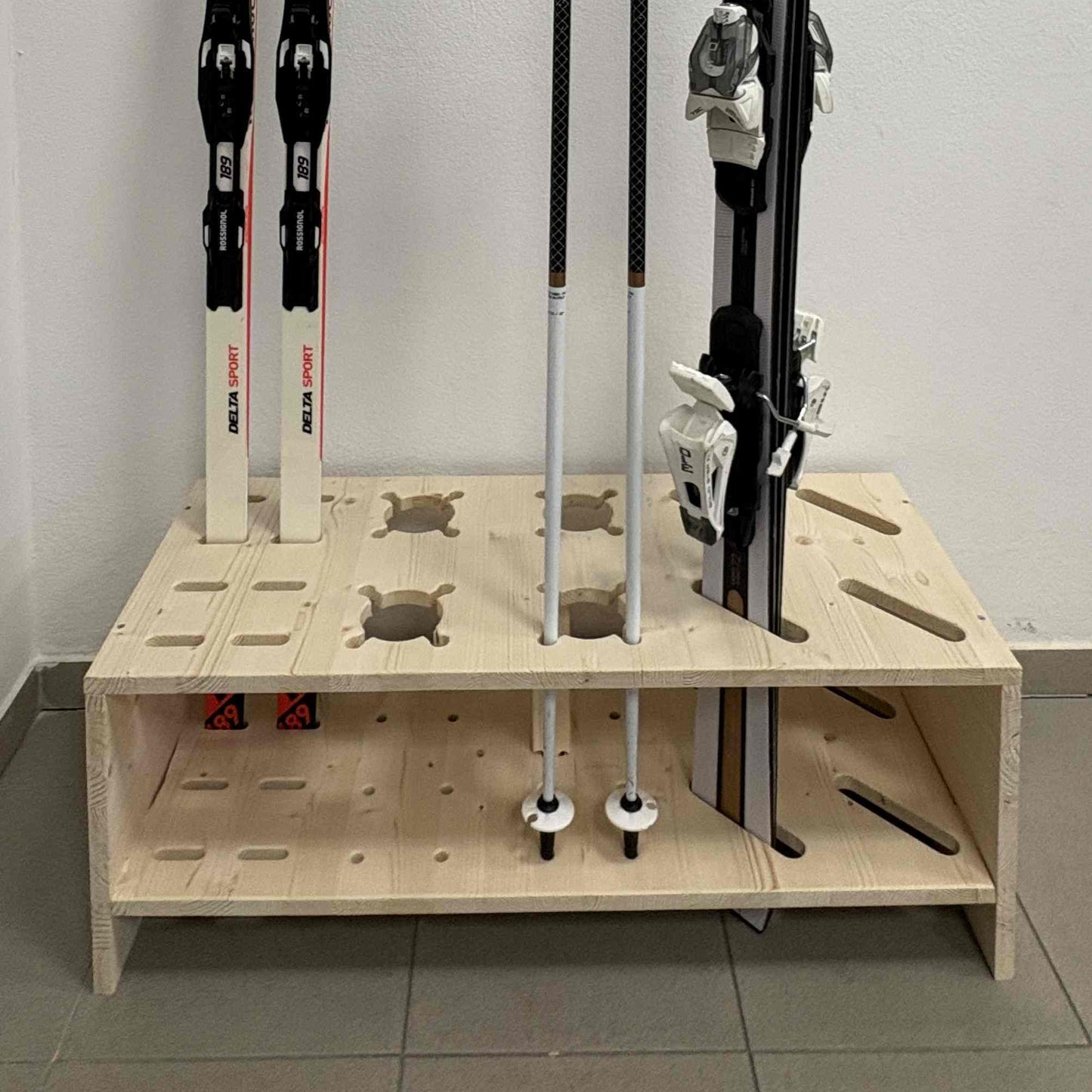 Porte-skis, ski de fond et bâton combiné en bois - Naturel