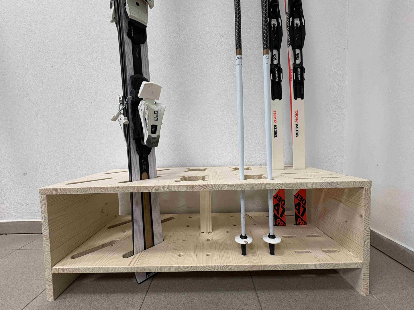 Porte-skis, ski de fond et bâton combiné en bois - Naturel