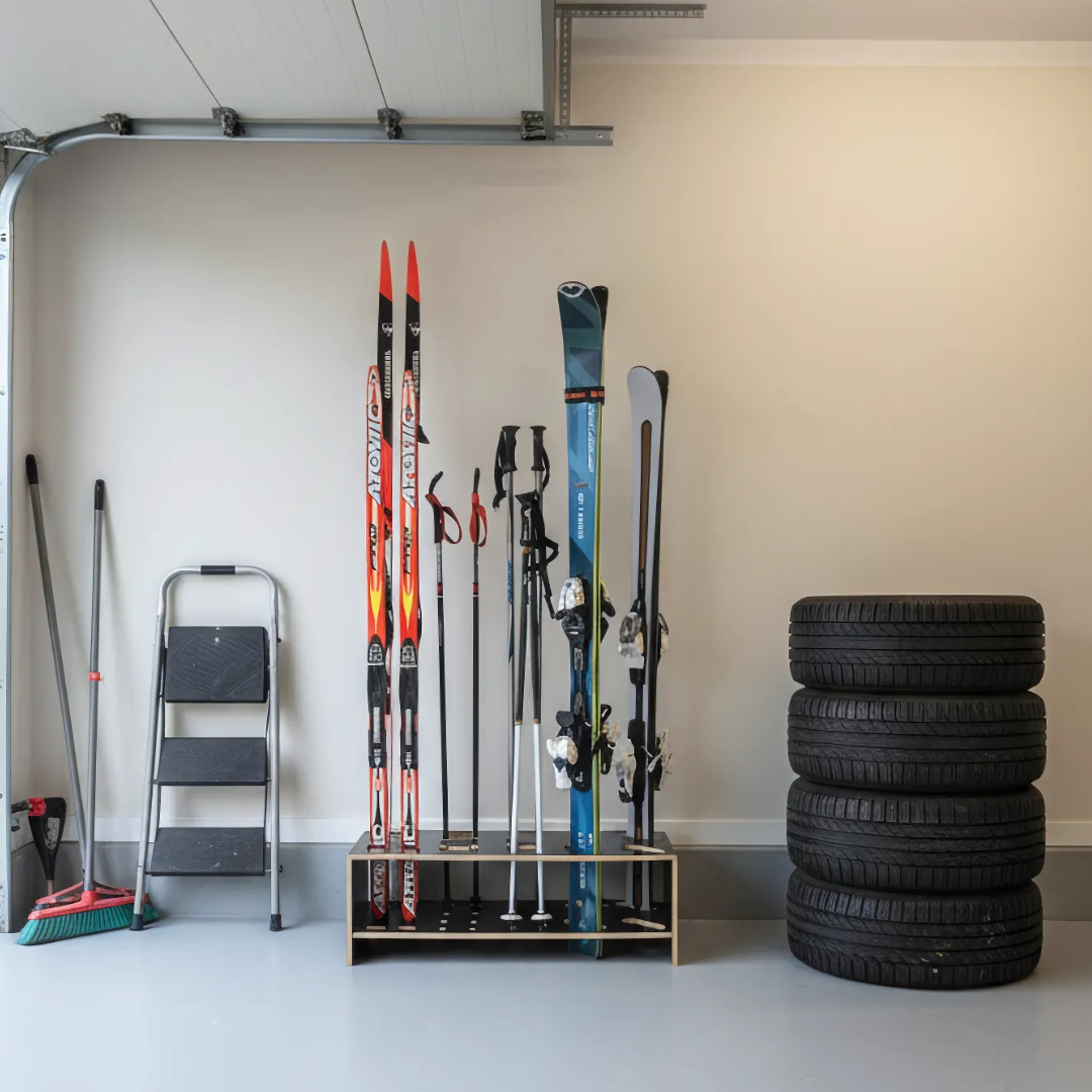 Porte-skis, ski de fond et bâton combiné en bois